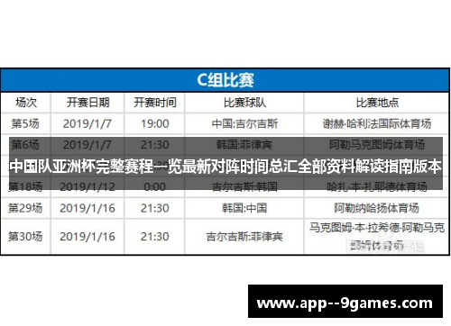 中国队亚洲杯完整赛程一览最新对阵时间总汇全部资料解读指南版本 中国队亚洲杯完整赛程一览最新对阵时间总汇全部资料解读指南版本