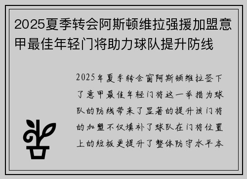 2025夏季转会阿斯顿维拉强援加盟意甲最佳年轻门将助力球队提升防线 2025夏季转会阿斯顿维拉强援加盟意甲最佳年轻门将助力球队提升防线