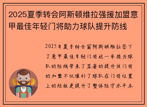 2025夏季转会阿斯顿维拉强援加盟意甲最佳年轻门将助力球队提升防线