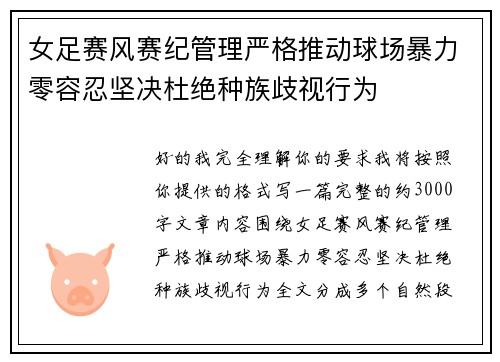 女足赛风赛纪管理严格推动球场暴力零容忍坚决杜绝种族歧视行为